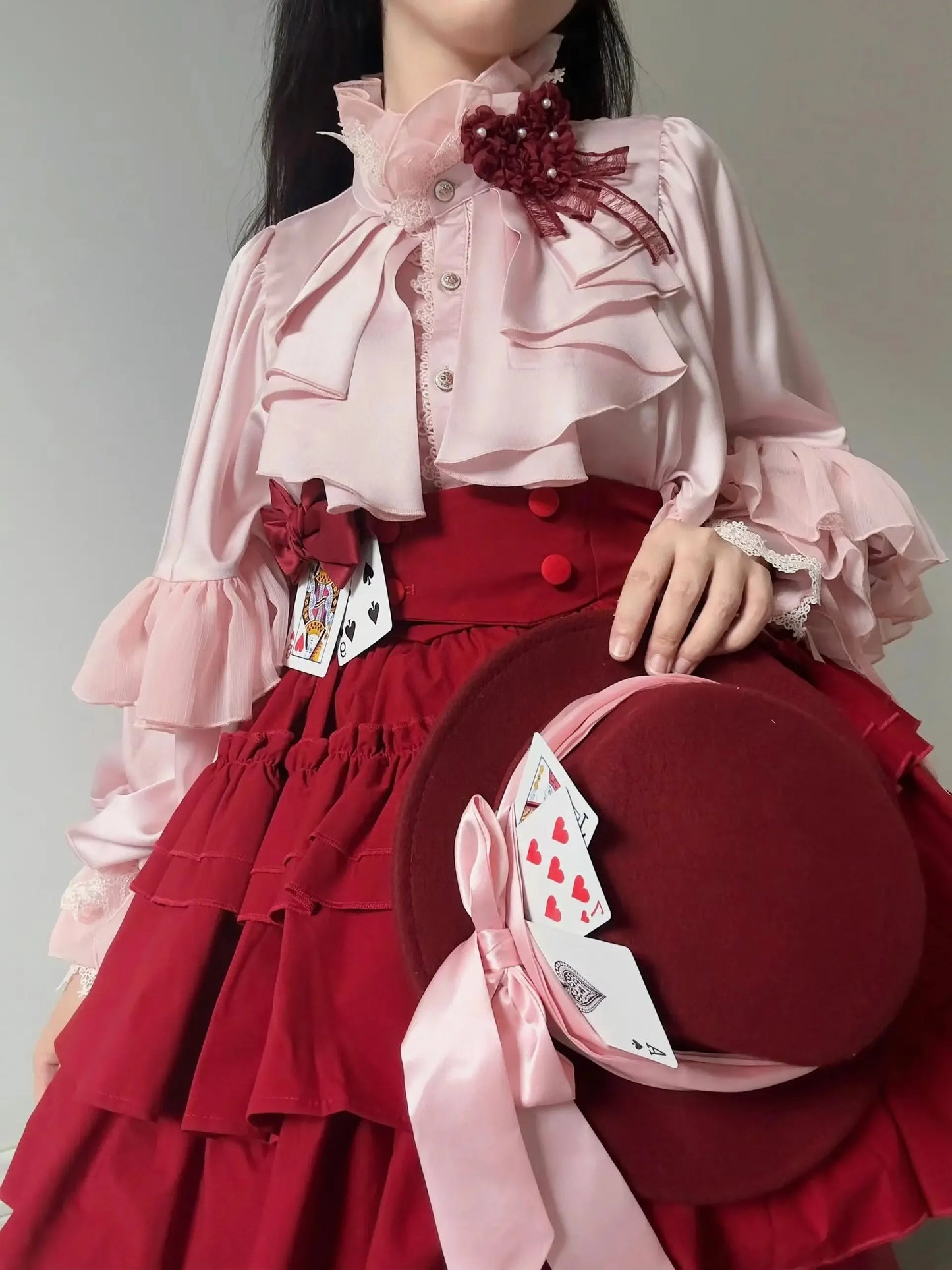 Gothic Style Batwing Sleeve Shirt Women Lolita Loose Spring Autumn Ladies Elegant Red and Black Top Blouse Solid Color Blouse