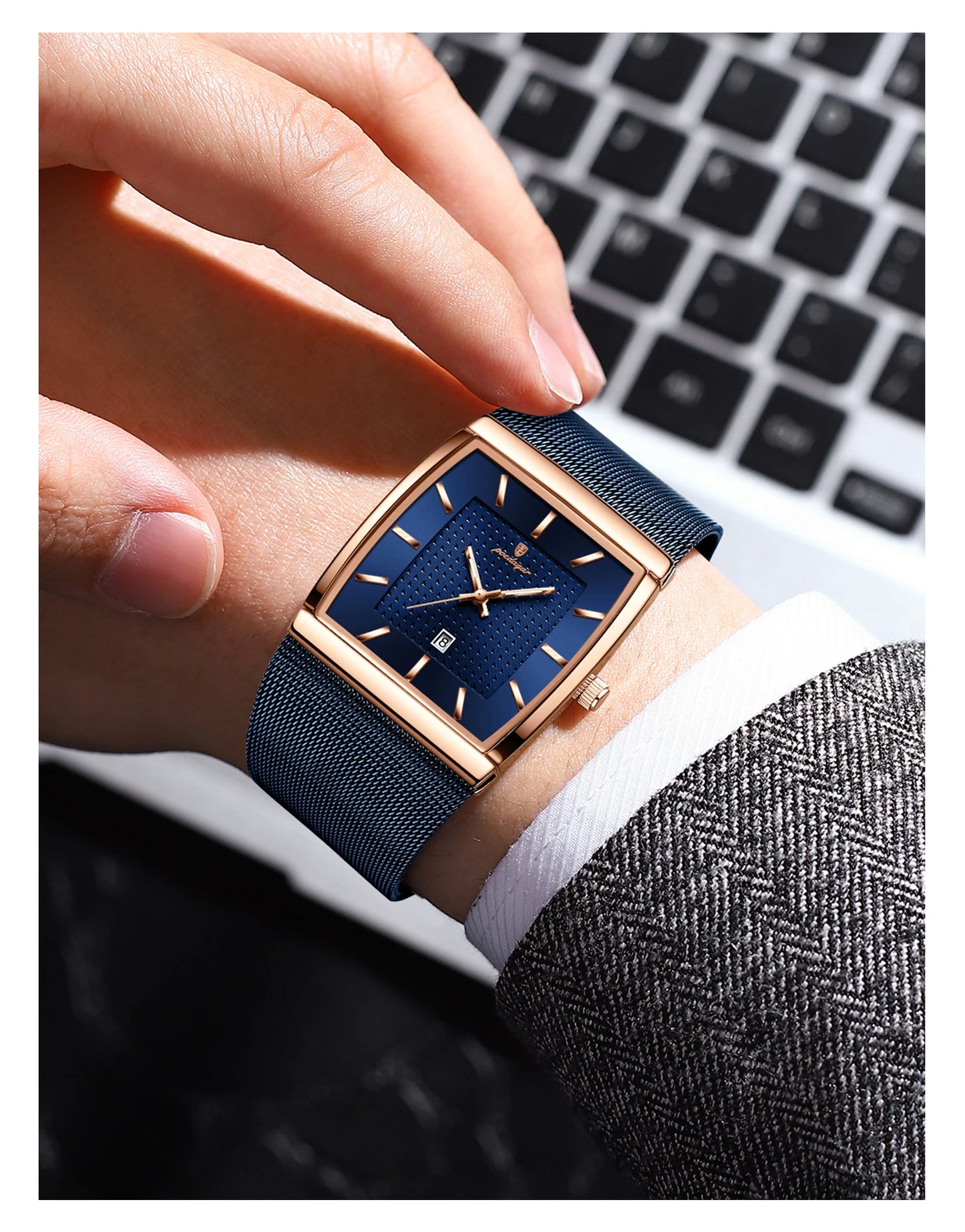 RBB Luxury Men’s Quartz Watch – Stainless Steel Mesh Band, Waterproof, Luminous Date Display, Fashion Casual