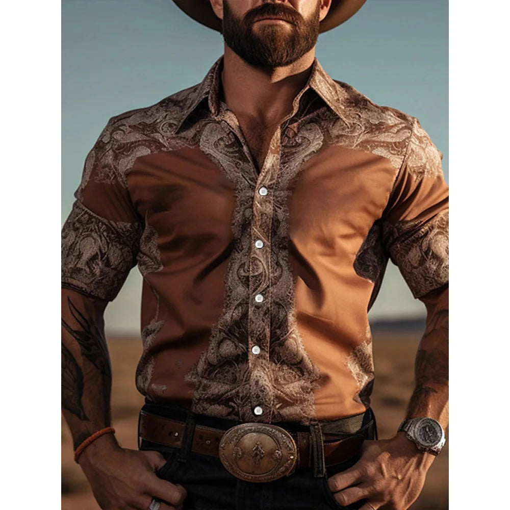 RBB Men’s Yellowstone Western Denim Shirt – Two-Tone Patchwork, Casual Long Sleeve