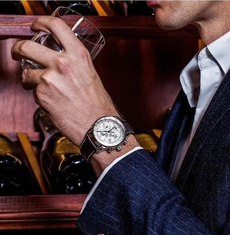 RBB Men's Luxury Quartz Watch – Leather Strap, Retro Airship-Inspired Design