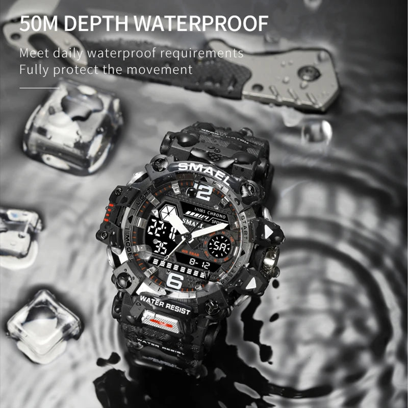 RBB Men’s Digital Sports Watch – 50M Waterproof, Dual Display, LED Quartz