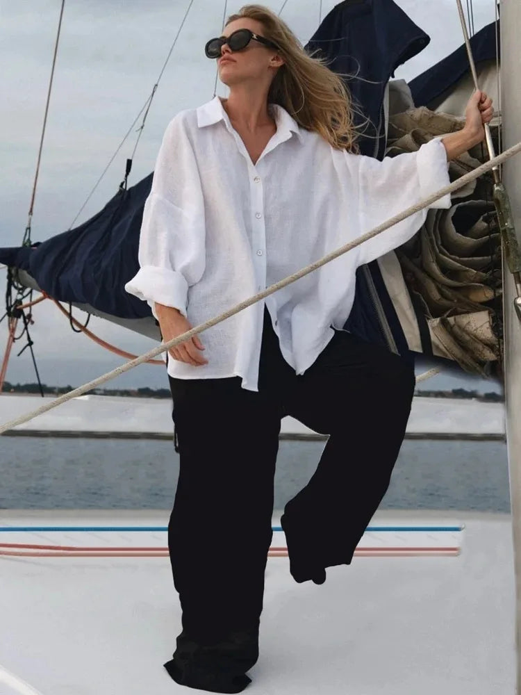 D.Nale K White Women's Shirts Elegant Long Sleeve Loose-Fitting Woman Blouse New Vintage Basic Top Collar Shirt for Women