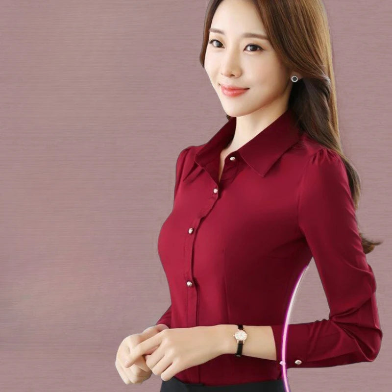 Red Women's Shirt Long Sleeve Blouse Autumn Women Shirts and Blouses Korean Fashion Slim Business Dress Shirt Women's Work Shirt