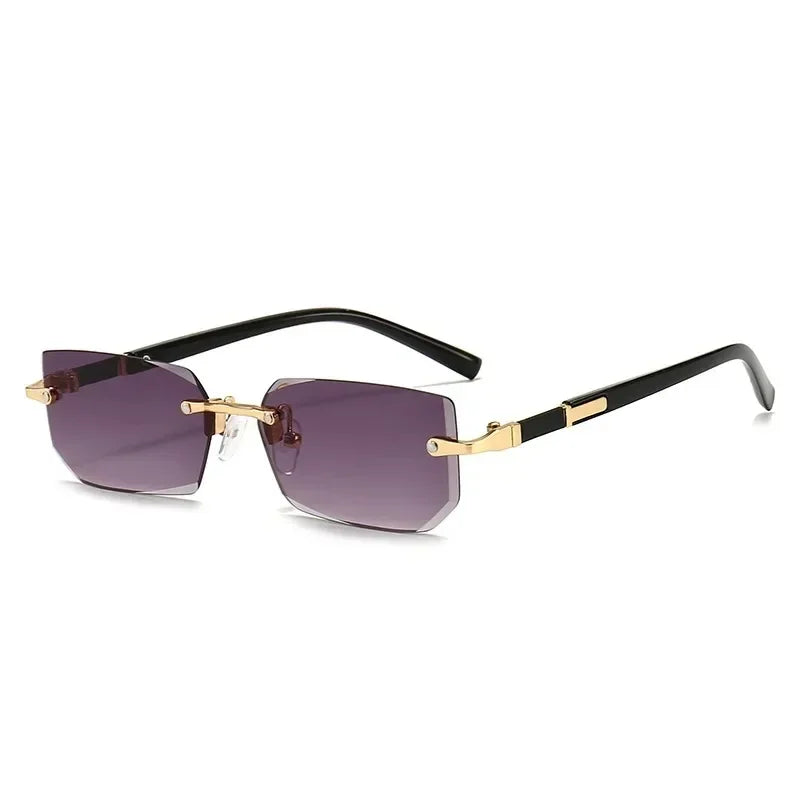 RBB Rimless Rectangle Sunglasses – Unisex Fashion Small Square Shades