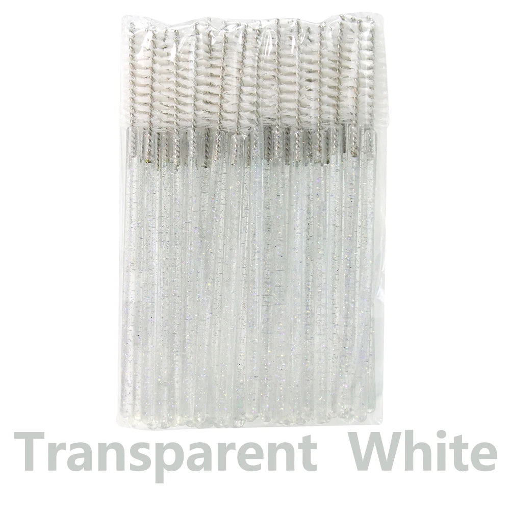 50Pcs Disposable Eyelash & Eyebrow Brushes – Soft Crystal Head Mascara Wands