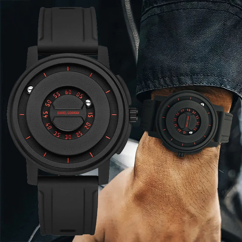 RBB New Men’s Black Stainless Steel Quartz Wristwatch – Magnetic Bead Pointer, Conceptual Dial, Casual Style