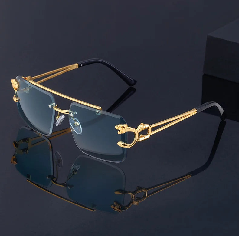 RBB 90168 Women's Fashion Metal Leopard Rimless Sunglasses – Gradient Ocean Film UV400 Double Bridge Design