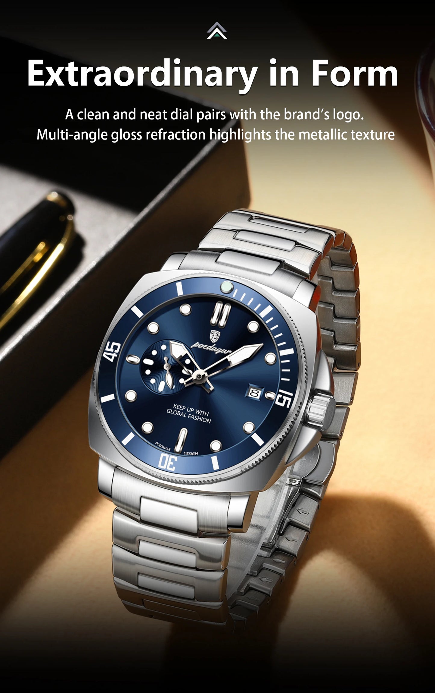 RBB Luxury Men's Quartz Watch – Stainless Steel, Waterproof, Luminous, Date Display, Business Style