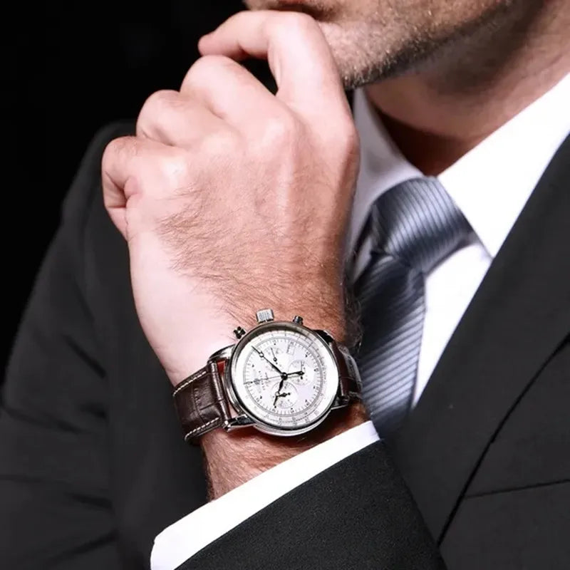 RBB Men's Luxury Quartz Watch – Leather Strap, Retro Airship-Inspired Design