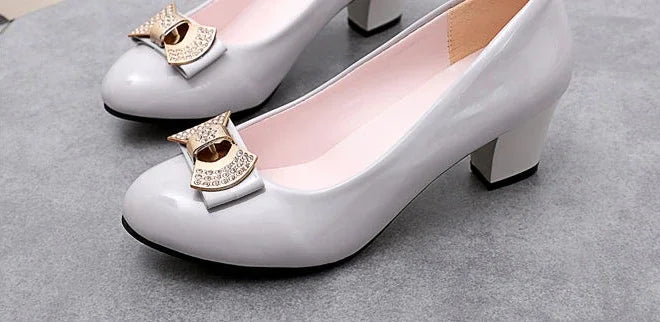 RBB Luxury Y2K Block Heel Pumps with Bow – Formal Chunky Heels for Women