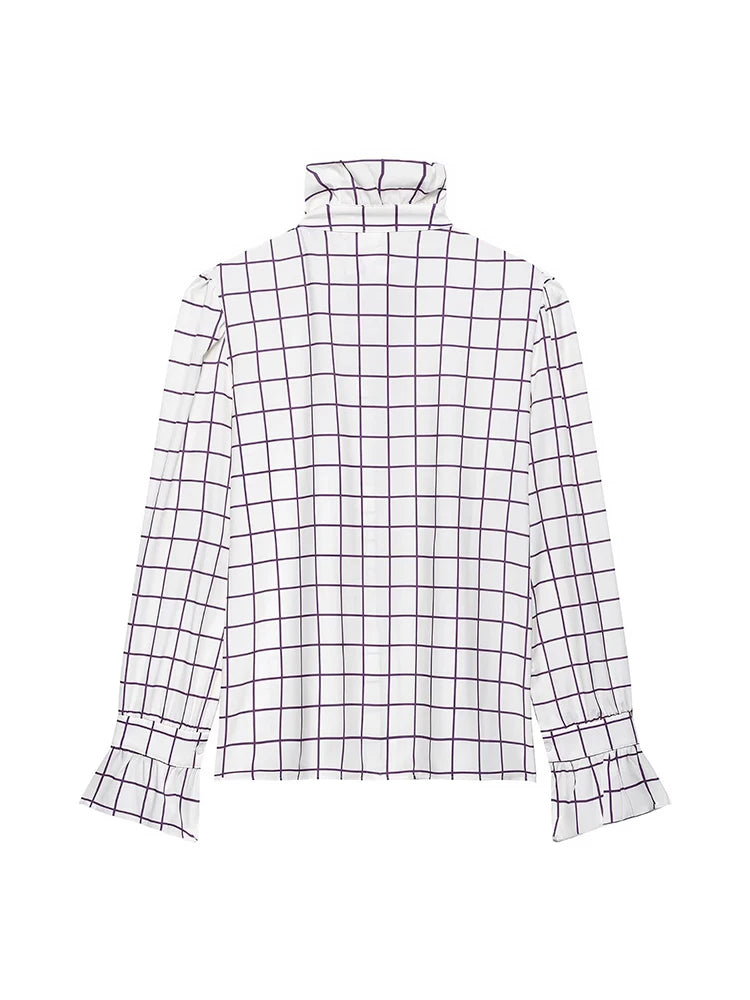 Ruffles Women Sweet Shirts 2025 Fashion Ladies Casual Purple Striped Blouses for Party Female Chic Tops Girls Cute Clothes