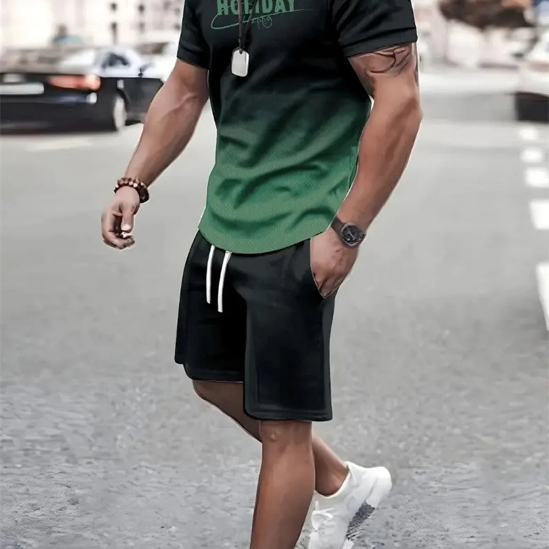 RBB Men’s 2-Piece Summer Outfit – 3D Printed Short Sleeve T-Shirt & Casual Shorts Sportswear Tracksuit