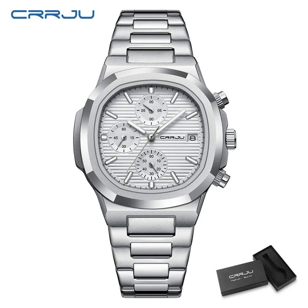 RBB Men's Luxury Quartz Watch – Stainless Steel, Square Case, Luminous & Waterproof