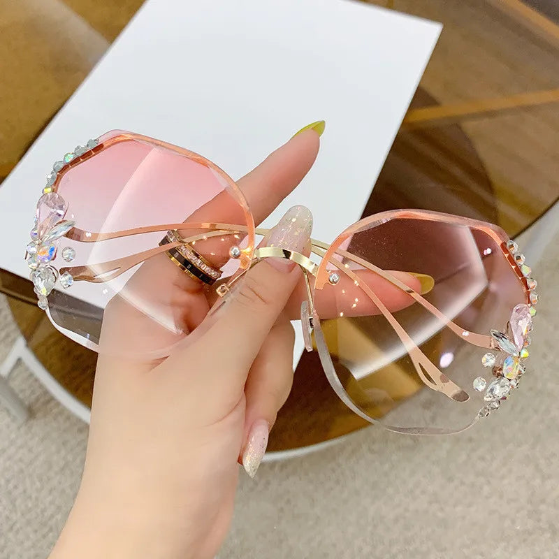 RBB Diamond Rimless Cut-Edge Sunglasses – Women’s Face-Slimming Eyewear