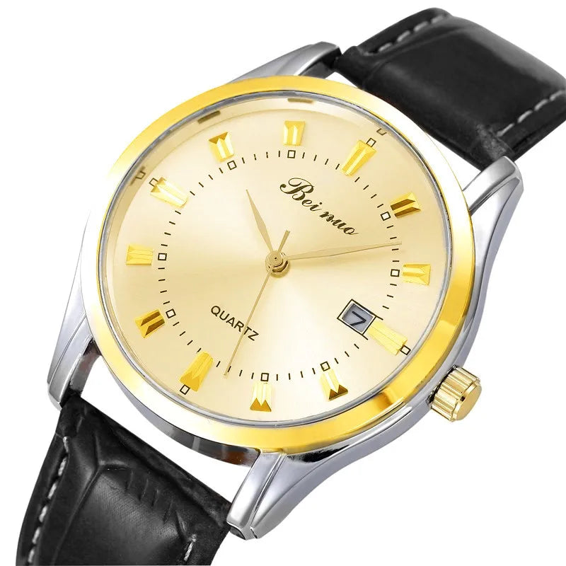 RBB Men’s Luxury Quartz Watch – Fashion Casual Leather Strap with Calendar
