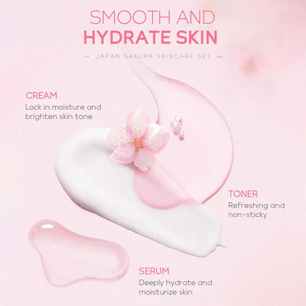 Sakura Skincare Set – 3/5-Piece Face Care Kit with Toner, Serum, Cream & More