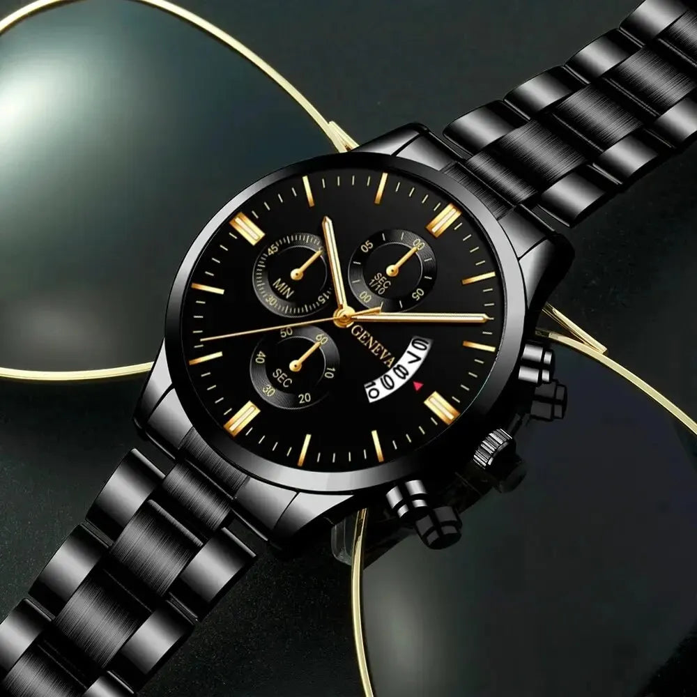 RBB Fashion Men's Stainless Steel Watch – Luxury Quartz Business Wristwatch with Calendar