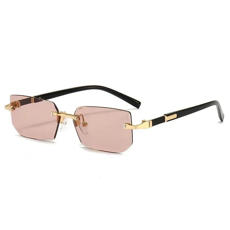 RBB Rimless Rectangle Sunglasses – Unisex Fashion Small Square Shades