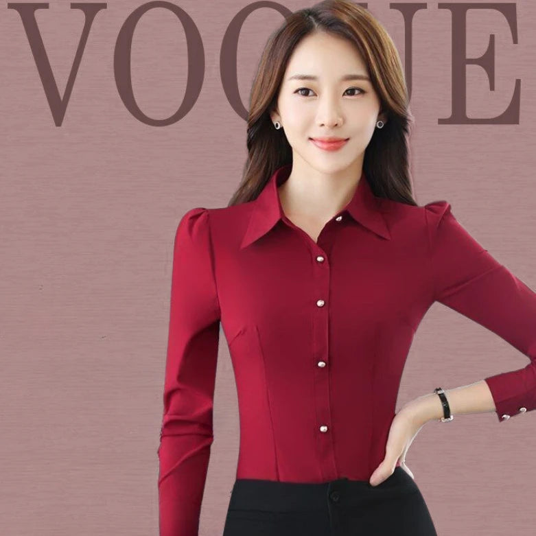 Red Women's Shirt Long Sleeve Blouse Autumn Women Shirts and Blouses Korean Fashion Slim Business Dress Shirt Women's Work Shirt