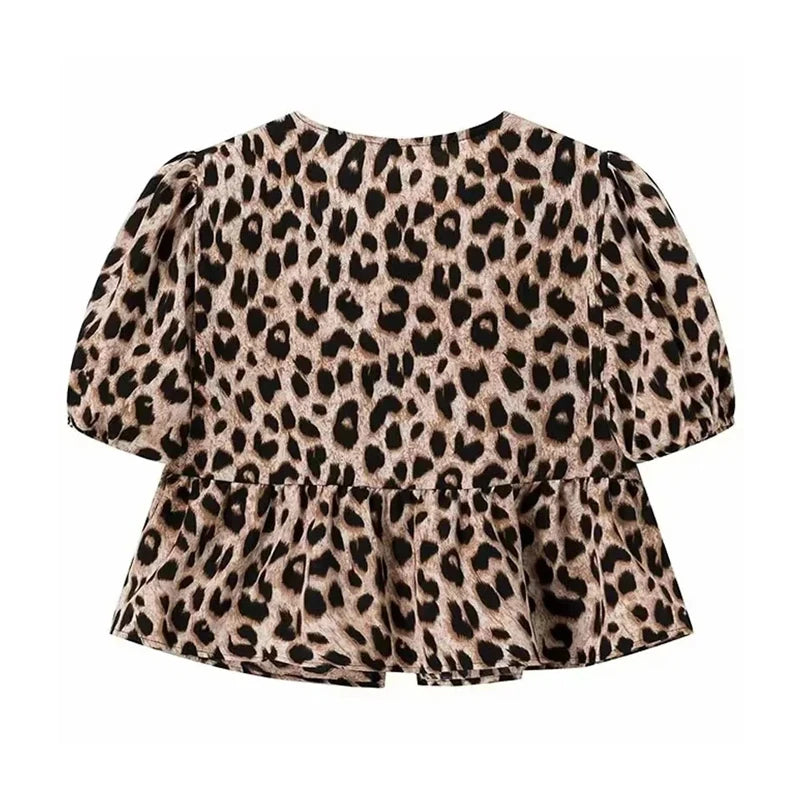 RBB Women's Ruffle Puff Sleeve Blouse – Ruched Crop Top Shirt (White & Black)