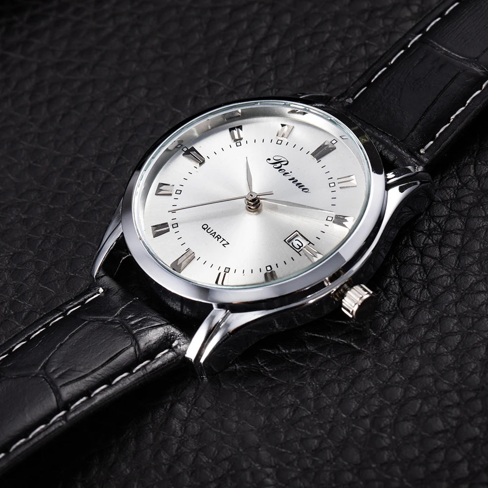 RBB Men’s Luxury Quartz Watch – Fashion Casual Leather Strap with Calendar