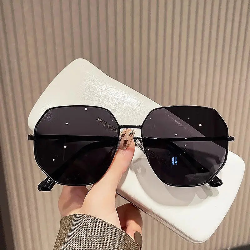 RBB Transparent Blue Polygonal Sunglasses – Large Frame Metal Driving Shades