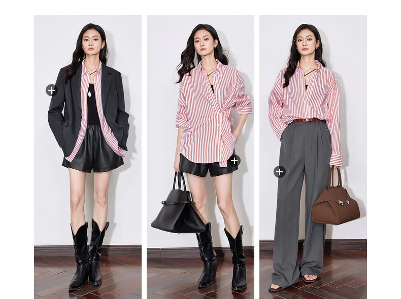 TOYOUTH Women Blouse Shirt 2025 Spring New Lyocell Long Sleeve Striped Cotton Sunscreen OL Shirt Tops