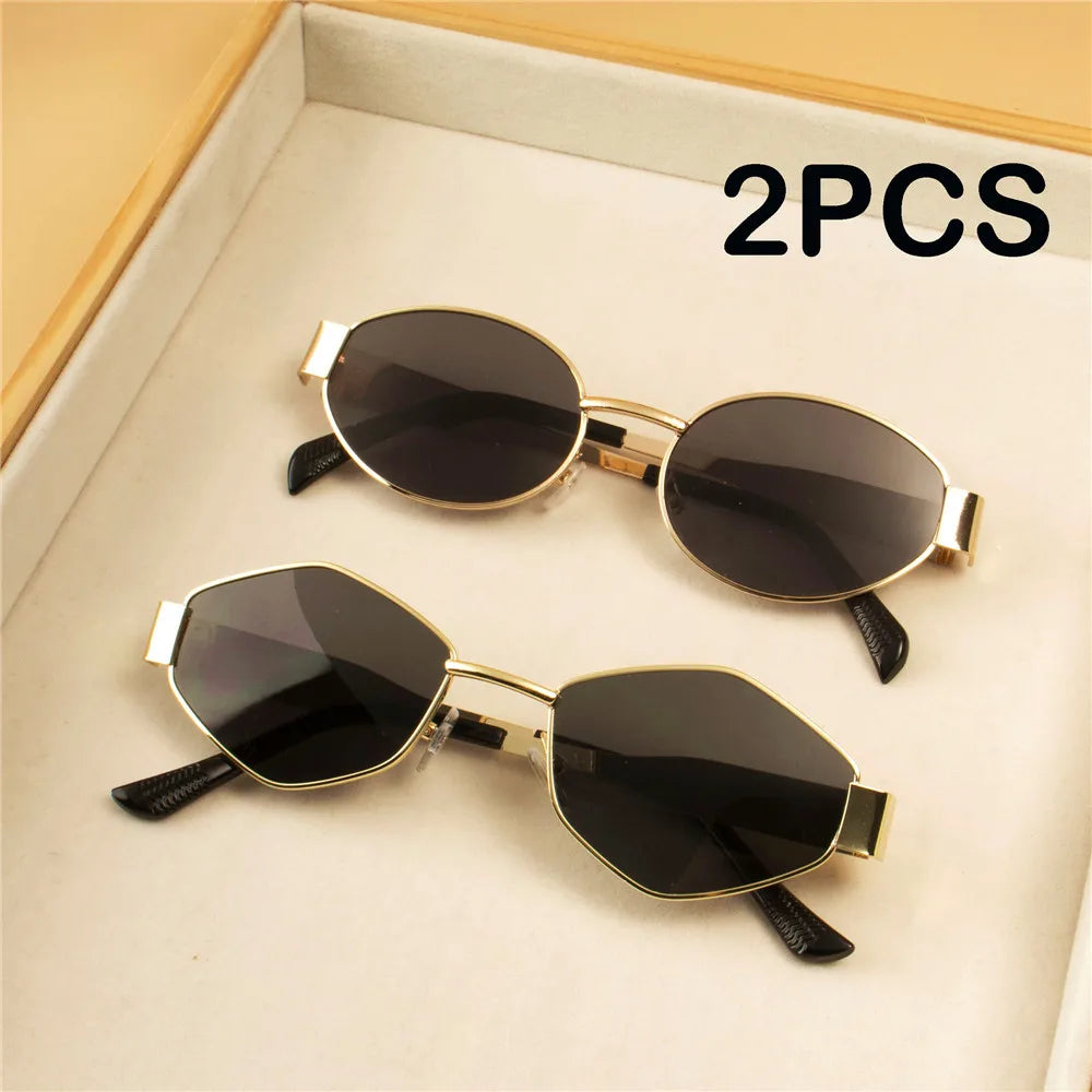 RBB Vintage Punk Round Sunglasses for Women (2PCS) | Retro Metal Frame | RBB Fashion Eyewear