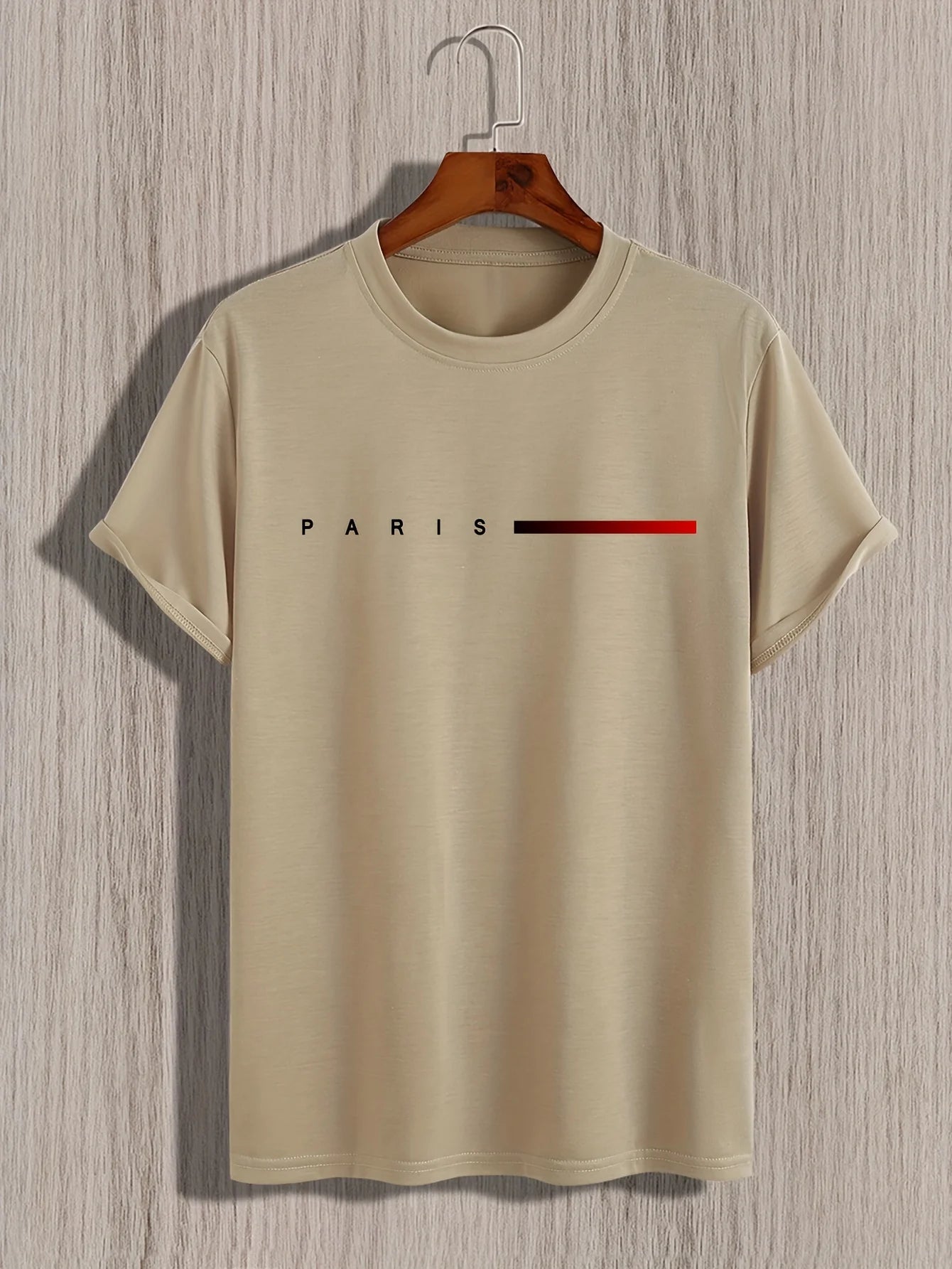 RBB Men’s 100% Cotton Summer Slim Fit PARIS Letter Print Round Neck Short Sleeve T-Shirt