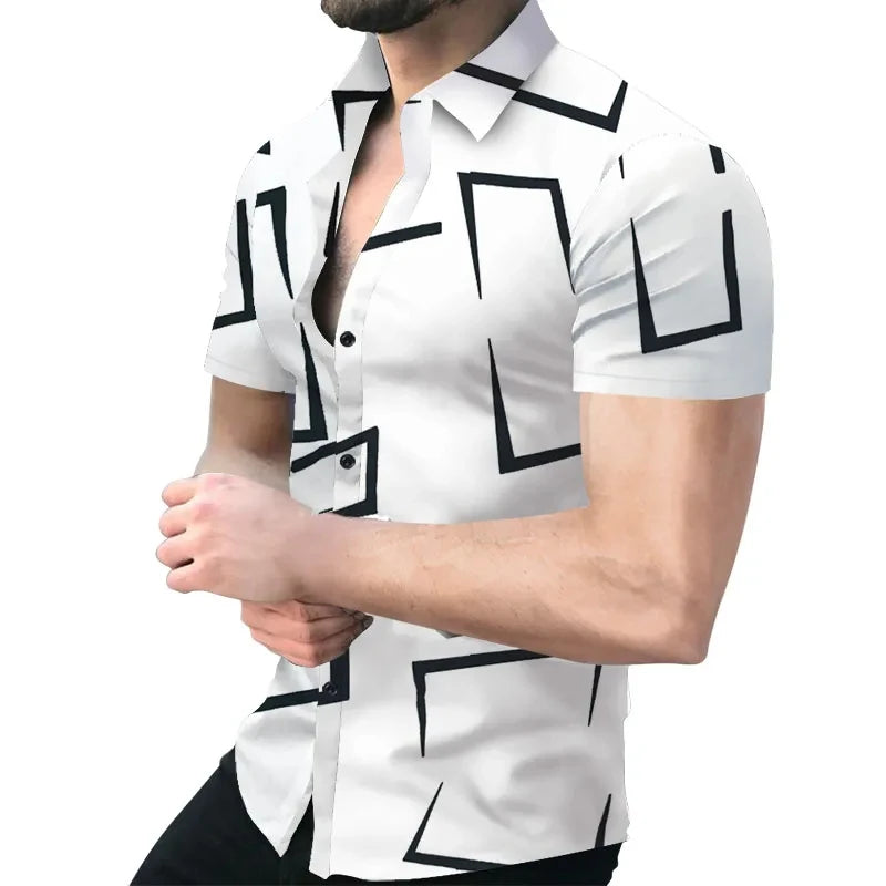 RBB Men's Striped Short Sleeve Button-Up T-Shirt – Turn-Down Collar Casual Summer Fashion Top