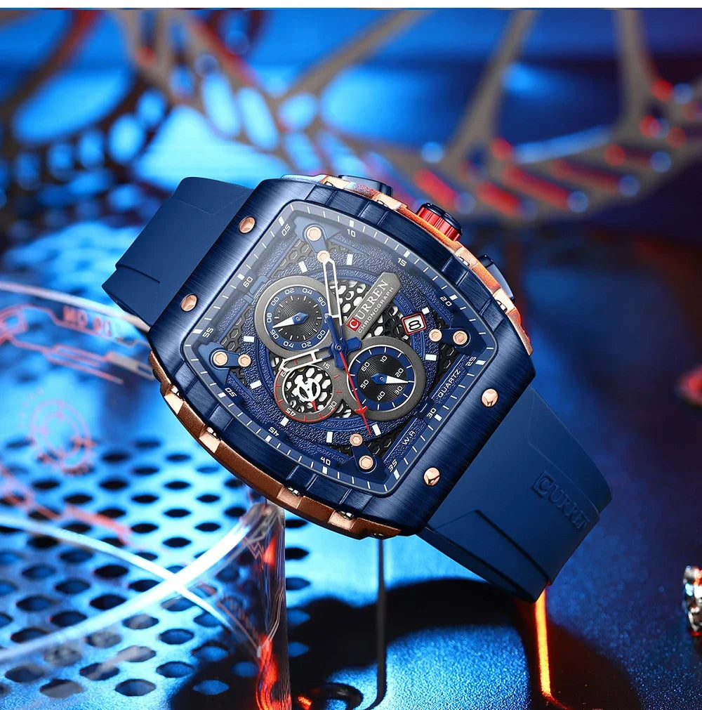 RBB Men's Luxury Square Chronograph Watch – Waterproof, Luminous, Date Display