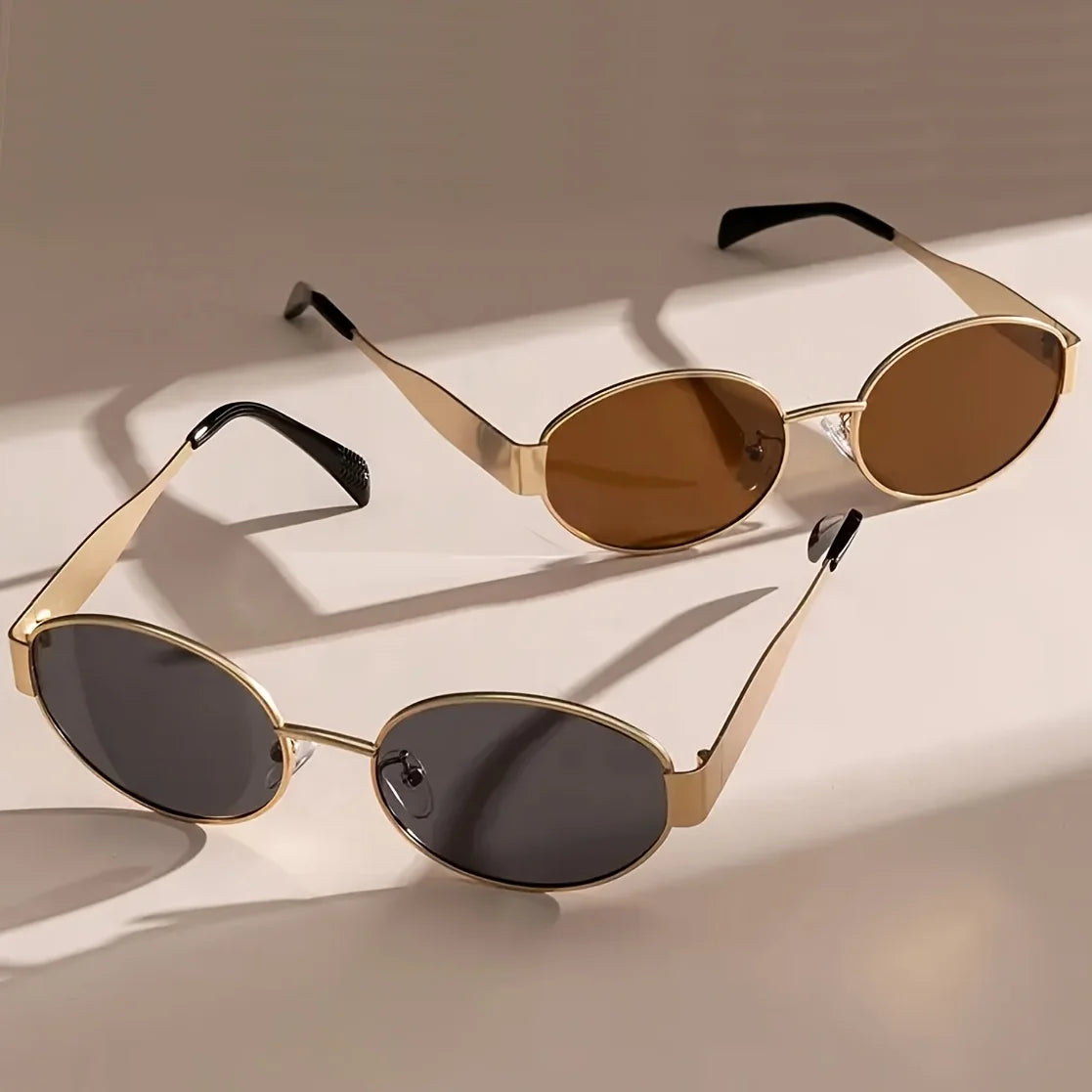 RBB Fashion Sunglasses – 2 Pairs Unisex Retro Oval Metal Frame Travel Eyewear Set