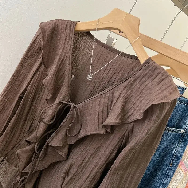 Blouses for Women Chemise Femme Women's Ruffled Flared Shirts Blusas Femininas Elegantes Tops Vintage Spring Shirt Thin Coat