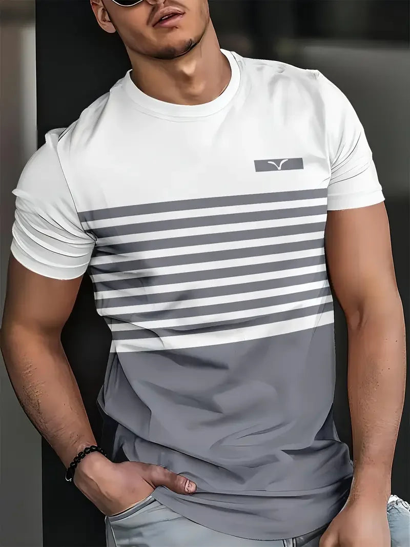 RBB Summer Men's Oversized Stripe Print T-Shirt – Casual Loose Fit, Short Sleeve Round Neck Streetwear Top