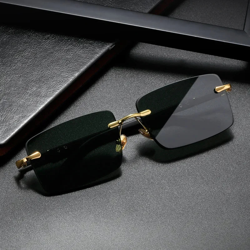 RBB Rimless Rectangle Sunglasses – Unisex Fashion Small Square Shades