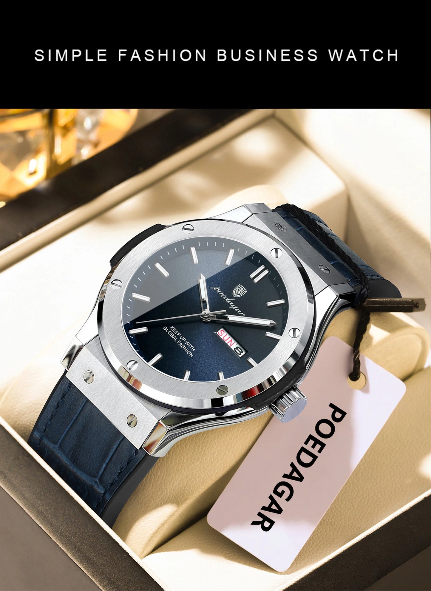 RBB Luxury Business Men’s Quartz Watch – Waterproof, Luminous, Date & Week Display, Silicone Strap