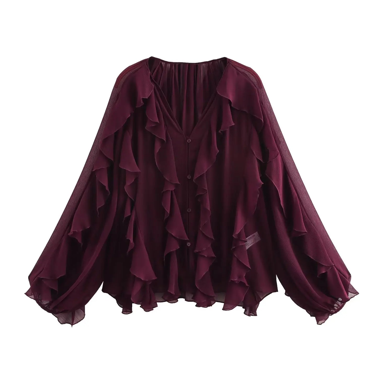 RBB Women's Summer V-Neck Ruffle Blouse – Sheer Tiered Button-Front Beach Top