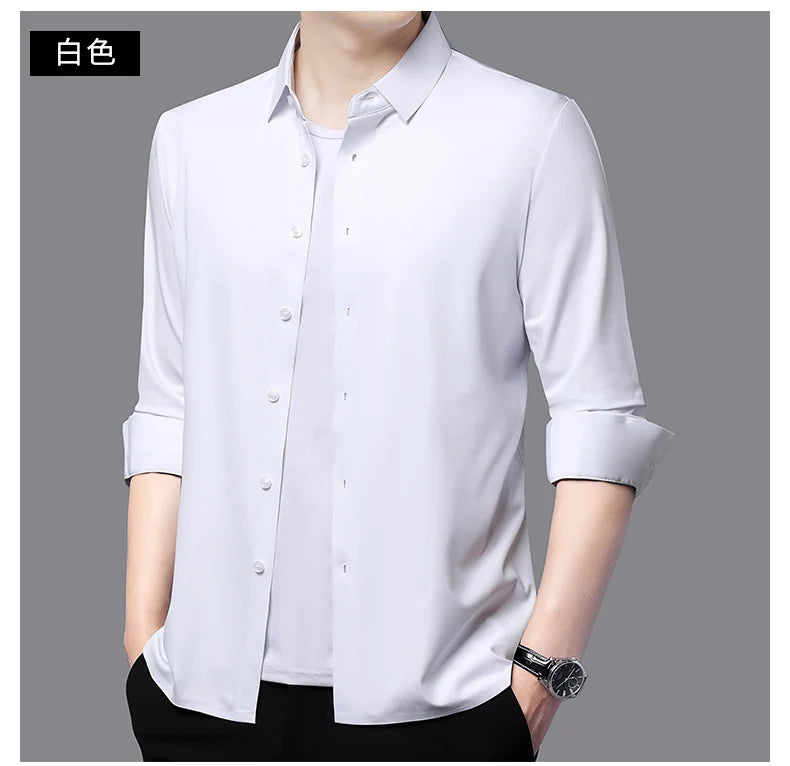 RBB Men’s Premium Ultra-Stretch Long Sleeve Shirt – Silky Formal & Casual Wear