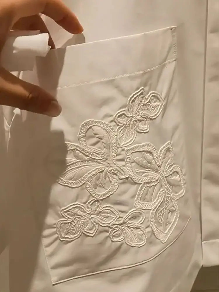 2025 Summer Short Blouses Half Sleeve Embroidered Short Sleeve Top Flip Collar Loose Bat Sleeve White Shirt For Women