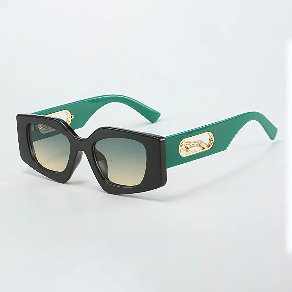 RBB Fashion Sunglasses – 2025 Luxury Geometric Eyewear for Women with Black Frame & Leopard Gold Decoration
