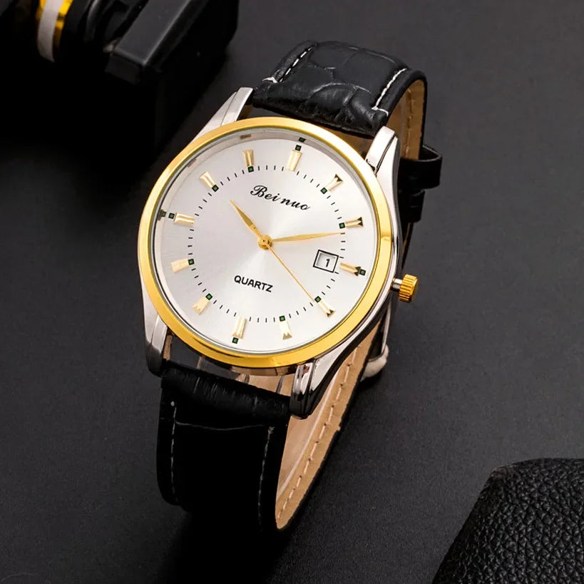 RBB Men’s Luxury Quartz Watch – Fashion Casual Leather Strap with Calendar
