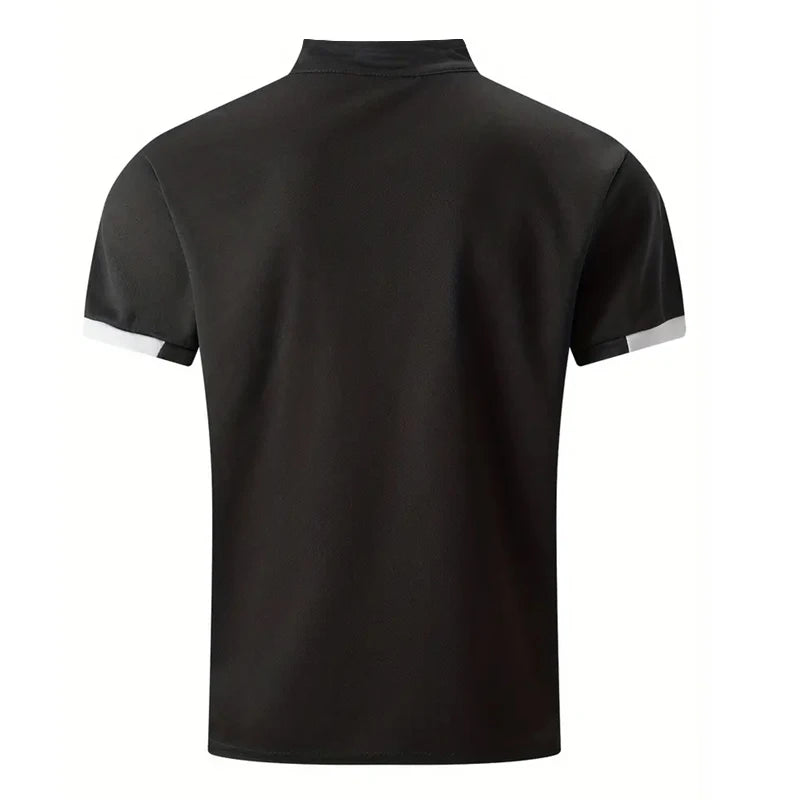 RBB Spring Summer Men’s Casual Stand Collar Golf Polo Shirt – Slim Fit, Short Sleeve, Letter Print
