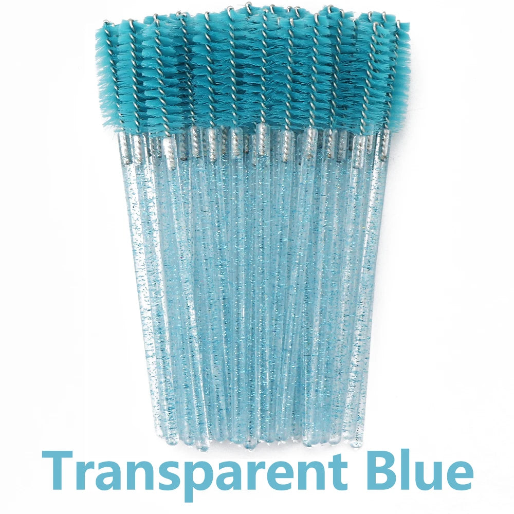 50Pcs Disposable Eyelash & Eyebrow Brushes – Soft Crystal Head Mascara Wands