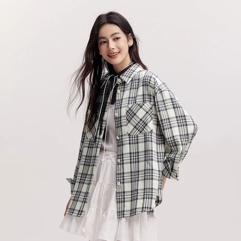 Semir Long Sleeve Shirt Women Mid-long Style Oversize Spring 2025 New Spring Checkered Top Vintage