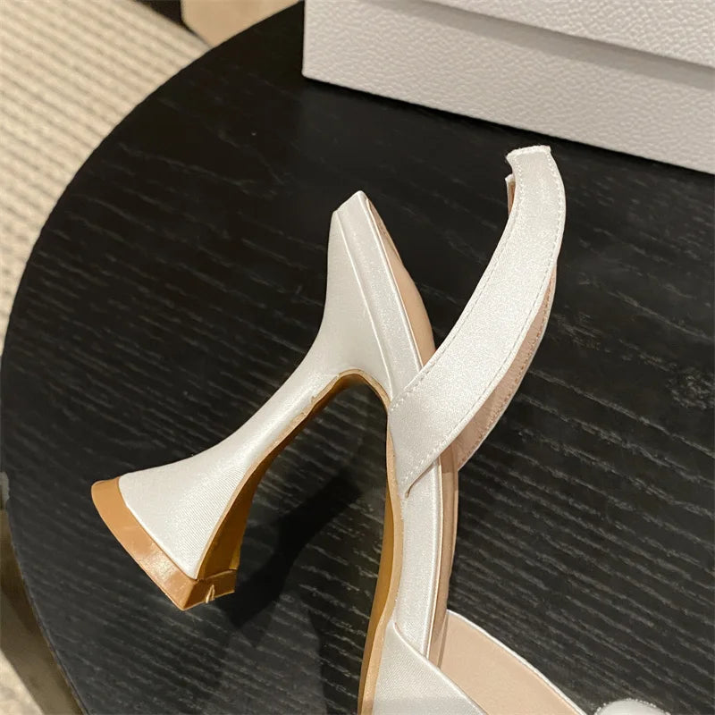 RBB Rhinestone Bow Pointed Toe Pumps – Silk High Heels for Party & Prom