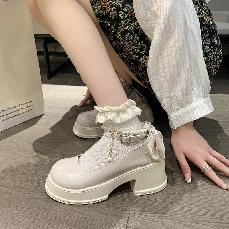 RBB Pearl Buckle Mary Jane High Heels for Women – Elegant Business & Banquet Shoes for Spring/Summer Skirt Outfits