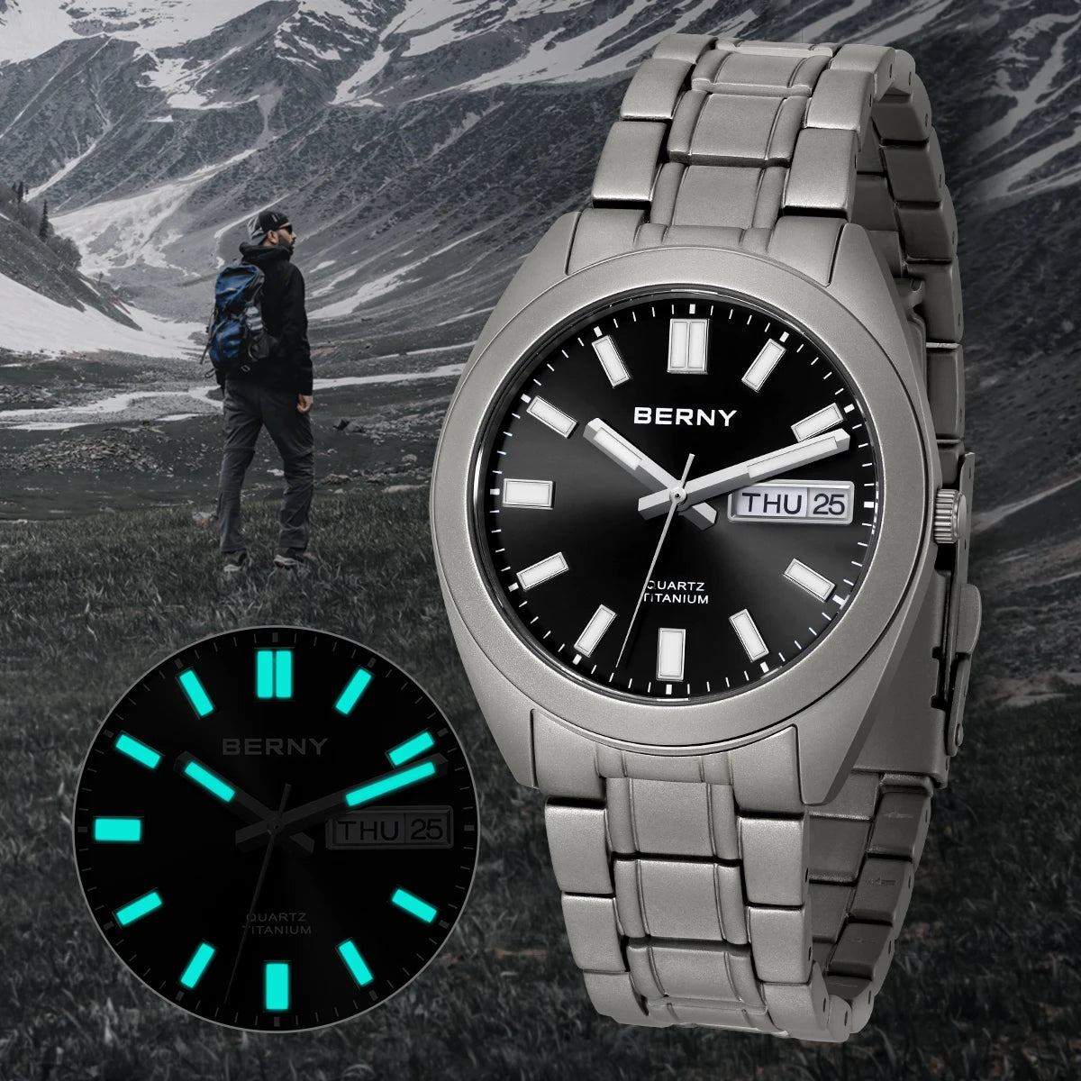 RBB Men's Titanium Sport Watch – Ultra Lightweight, Super Luminous, Sapphire Crystal, 10ATM Waterproof, Quartz Field Wristwatch