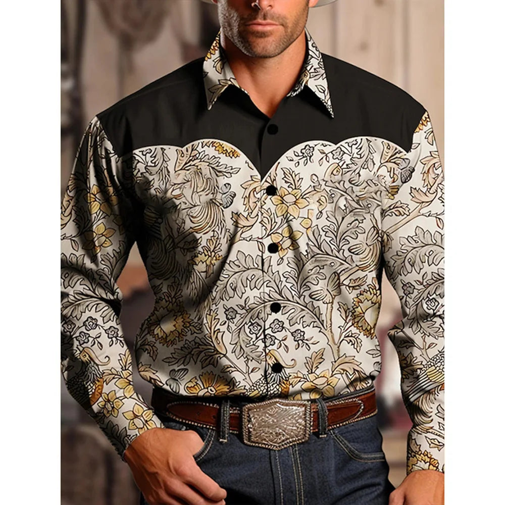 RBB Men’s Yellowstone Western Denim Shirt – Two-Tone Patchwork, Casual Long Sleeve