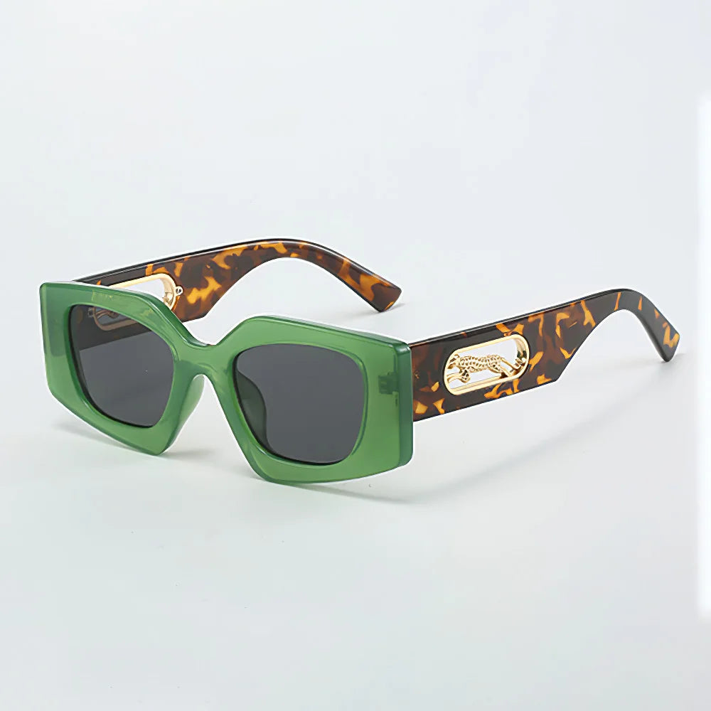 RBB Fashion Sunglasses – 2025 Luxury Geometric Eyewear for Women with Black Frame & Leopard Gold Decoration