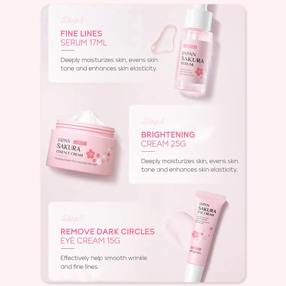 Sakura Skincare Set – 3/5-Piece Face Care Kit with Toner, Serum, Cream & More